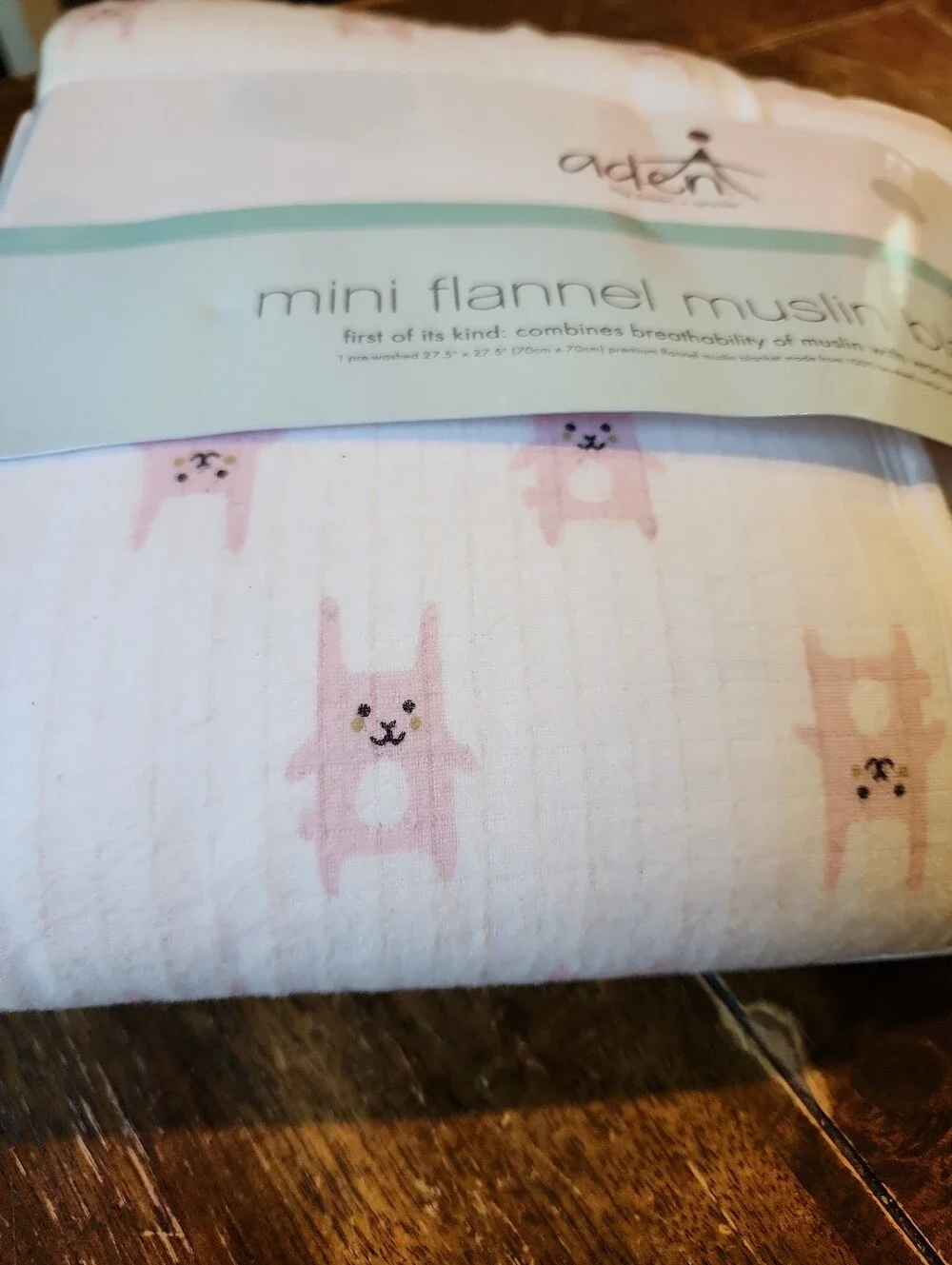 aden + anais Pink Mini Flannel Muslin Blanket Bunny Rabbit Striped 2016